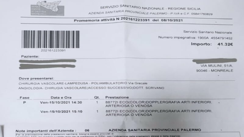 Prenota esame a Palermo, Asp la manda a Lampedusa