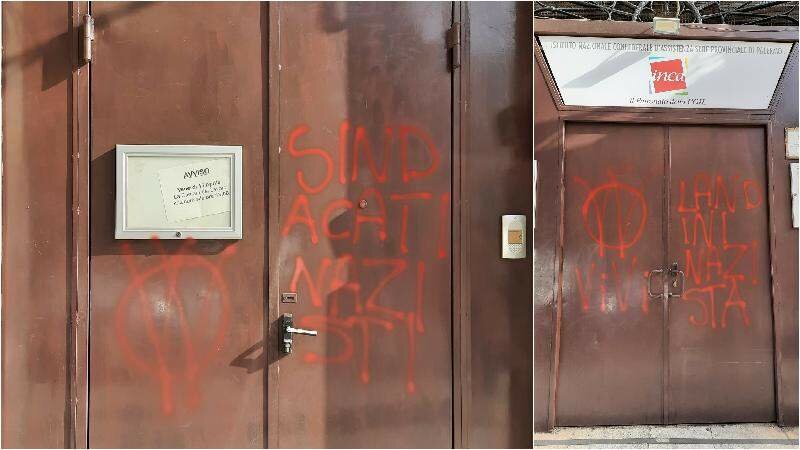 Imbrattata sede Cgil Palermo: 'Sindacati nazisti'