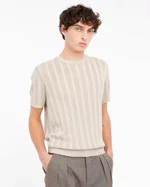 manuel-ritz-t-shirt-punto-riga-verticale-traforato-in-cotone-beige