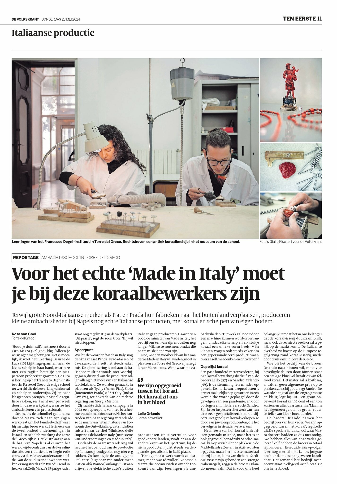 Il giornale olandese&nbsp;de Volkskrant&nbsp;dedica un'intera pagina oggi al nostro artigianato artistico.