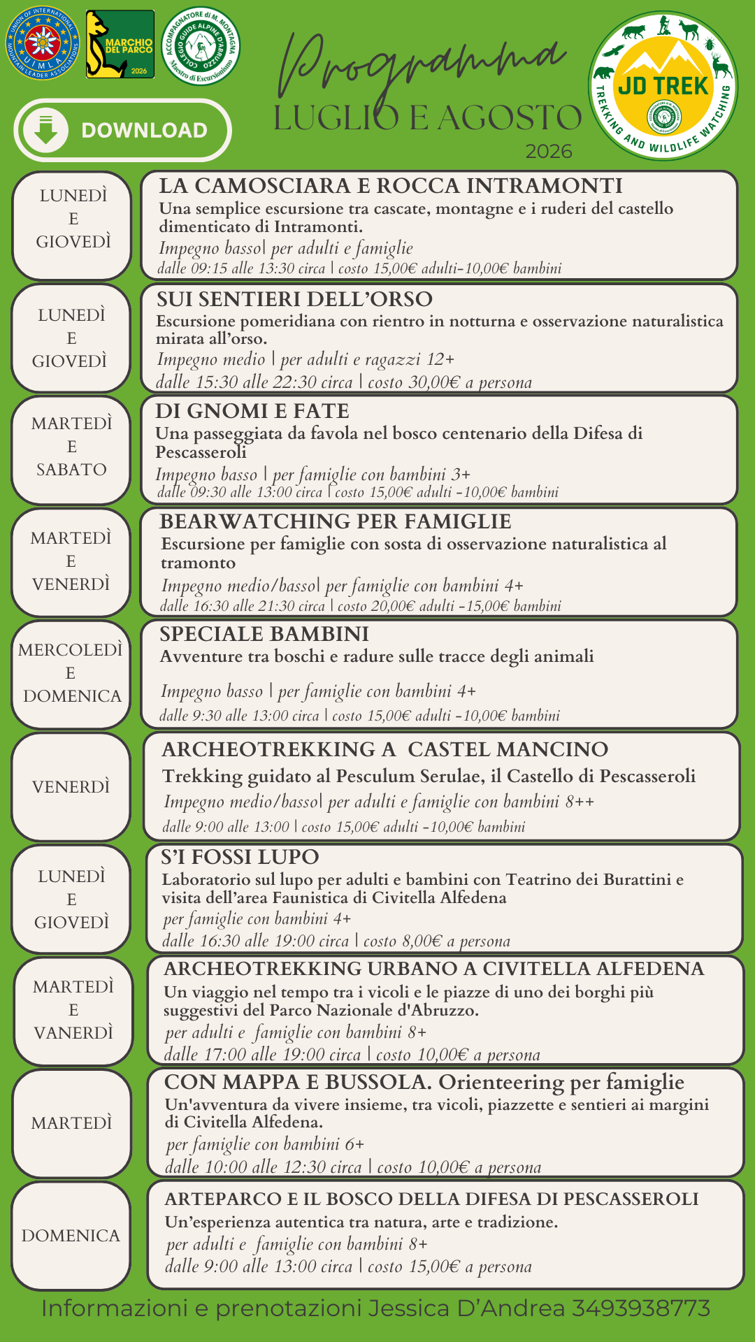 calendario escursioni 2025 parco abruzzo