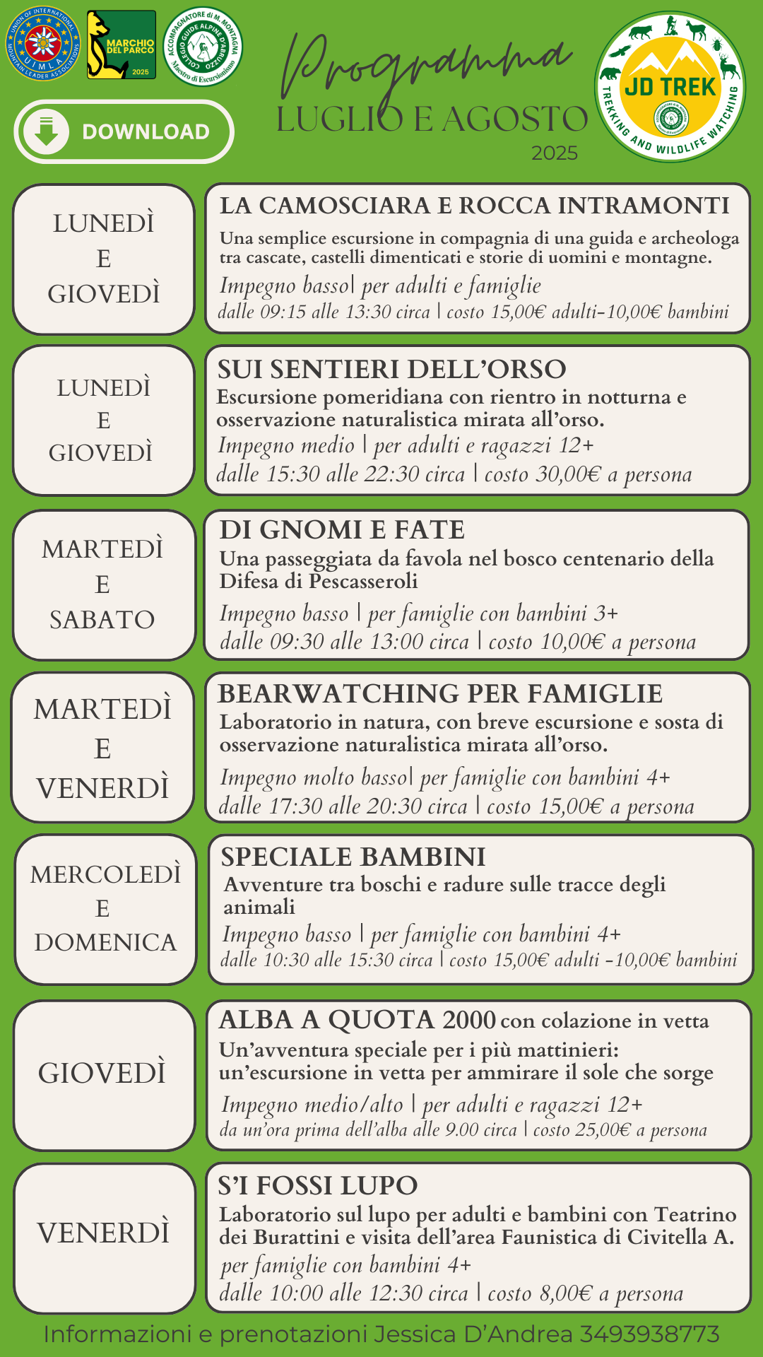 calendario escursioni 2025 parco abruzzo