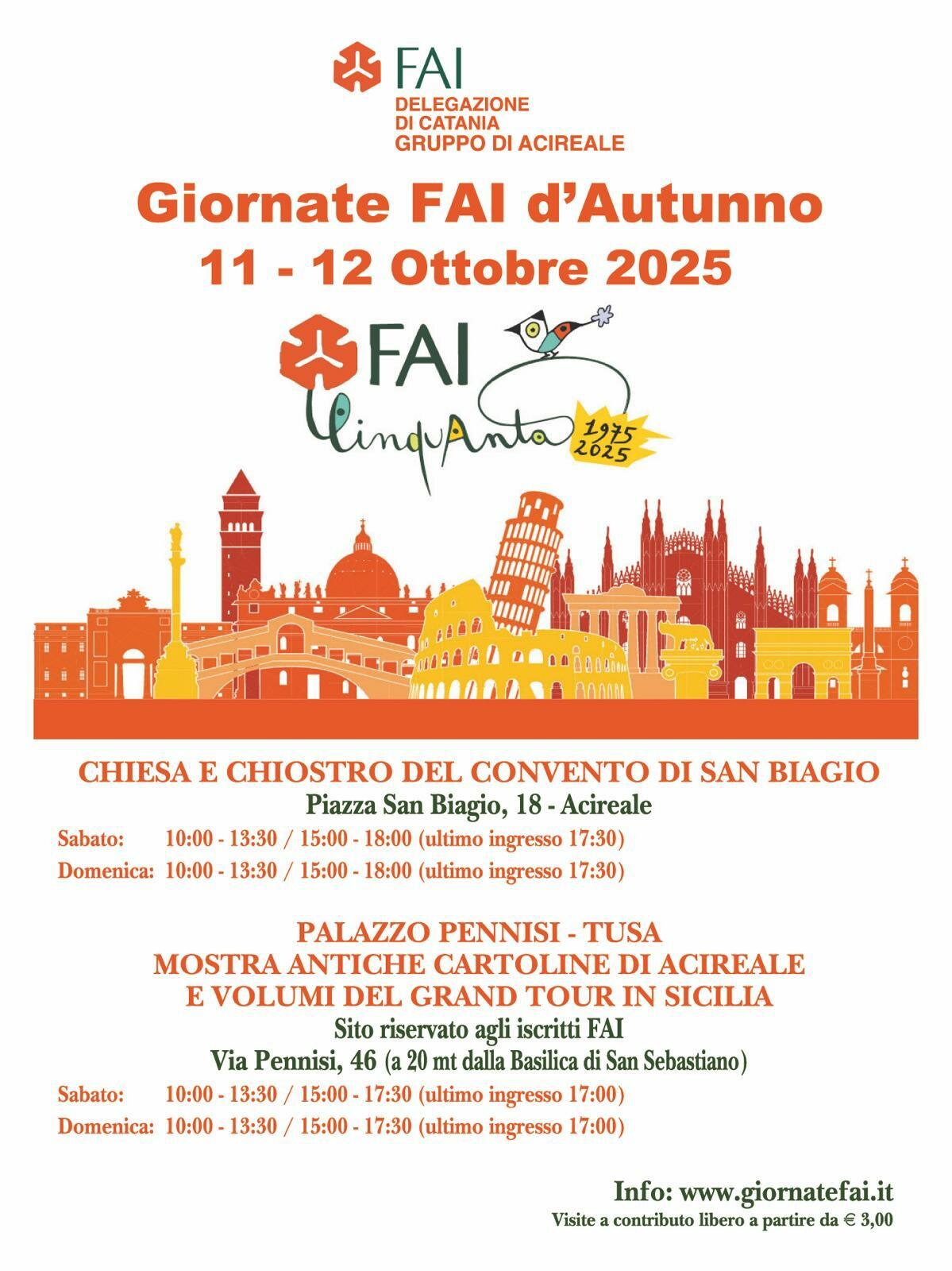 Giornate FAI d&rsquo;Autunno ad Acireale: aprono Palazzo Pennisi e il chiostro di San Biagio