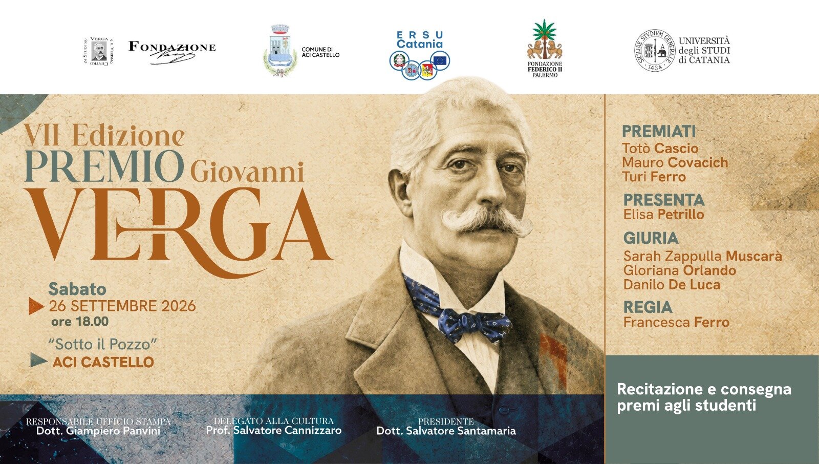 Premio Giovanni Verga, ad Aci Castello la VII edizione: riconoscimenti a Covacich e Totò Cascio, omaggio a Turi Ferro