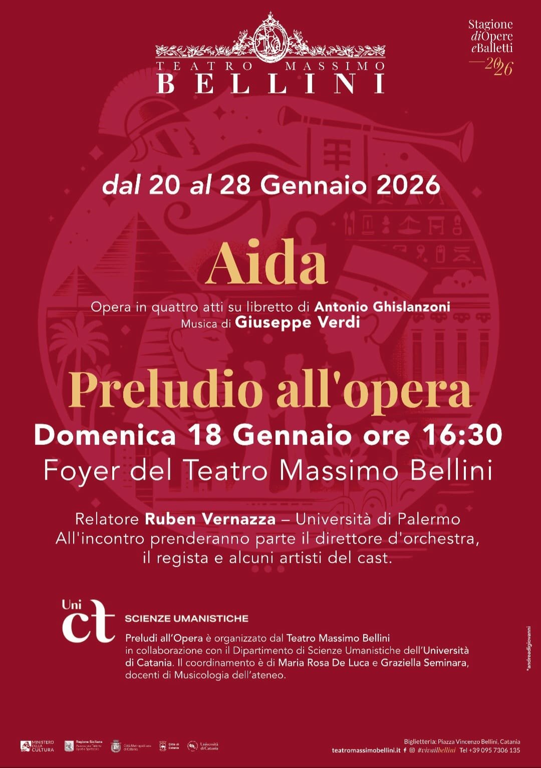 Aida inaugura la nuova stagione del Teatro Massimo Bellini: oggi il “Preludio all’Opera” apre il dialogo tra musica e conoscenza