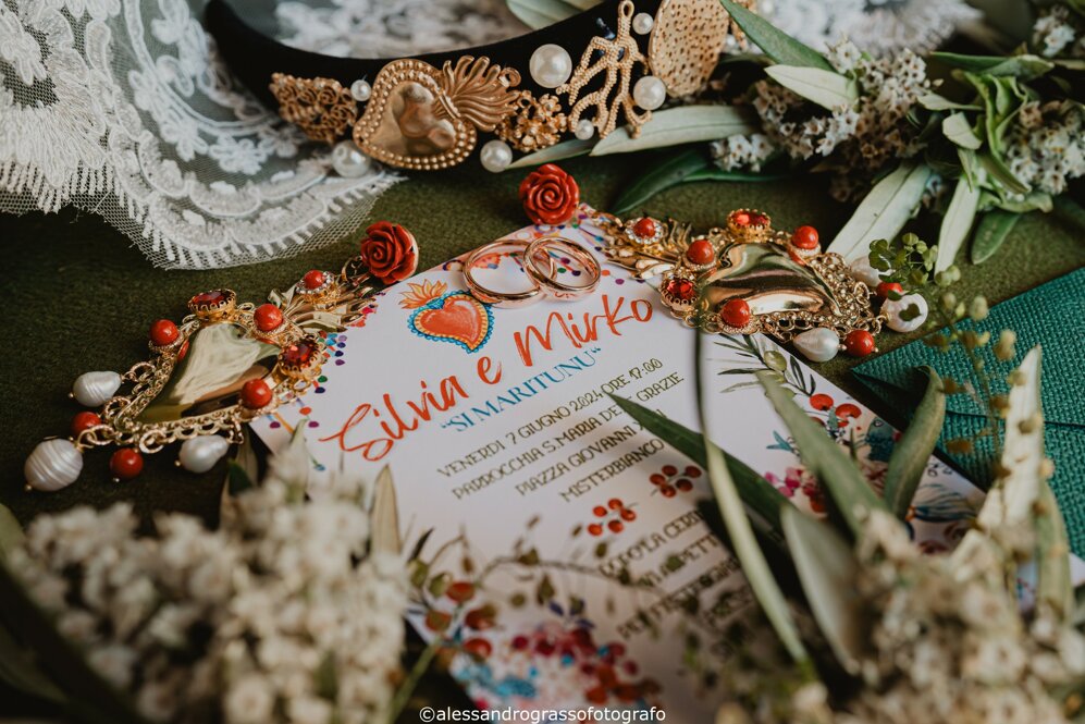 Luxury wedding invitation with Sicilian decorative elements