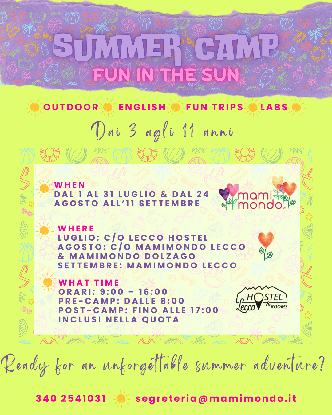 🌞Summer Camp: FUN IN THE SUN🌞 Un&rsquo;Estate di Energia, Inglese e Avventura