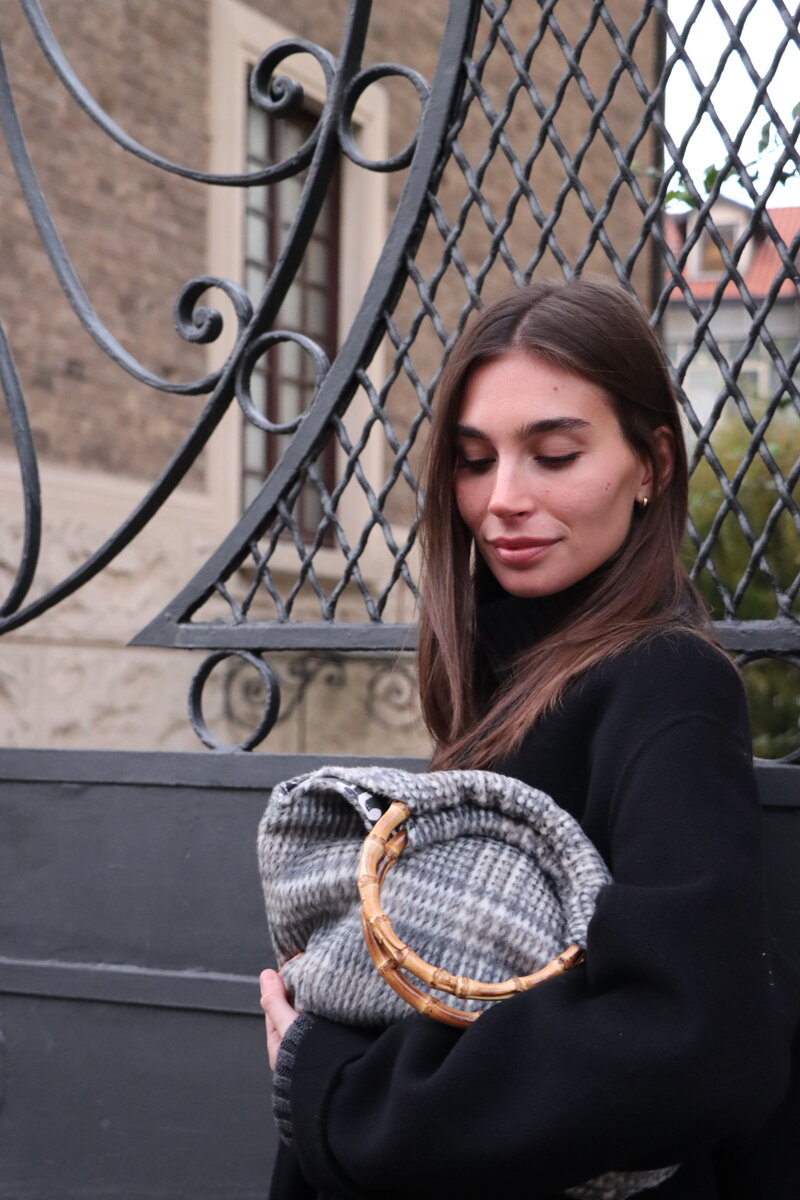 Grace Bag Pied de poule Grey borsa artigianale Felis