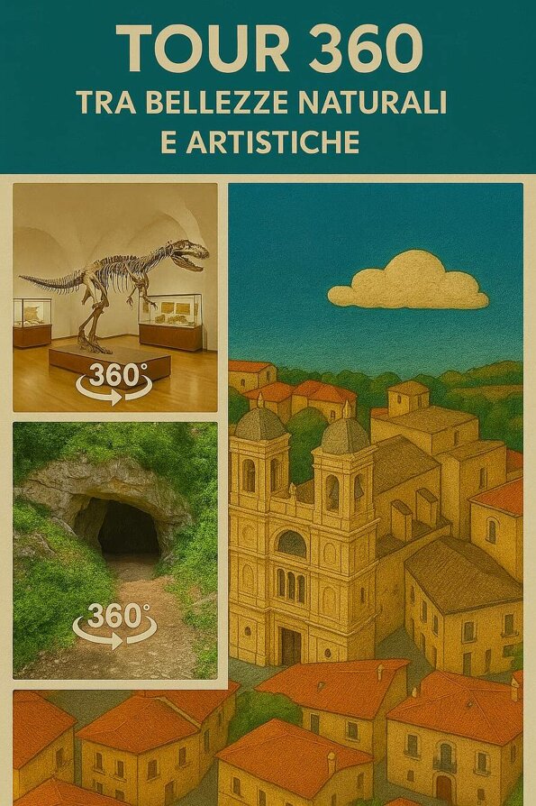 Tour 360 tra bellezze naturali e artistiche con immagini di un museo e una grotta
