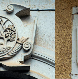 Stemmi scolpiti su edifici storici a San Valentino Abruzzo