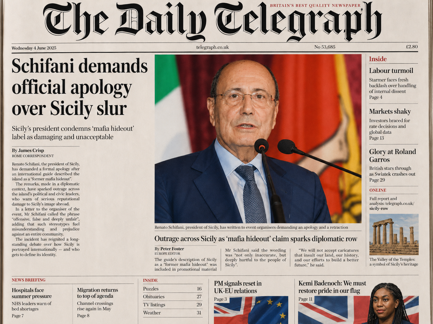 Schifani pretende le scuse del Telegraph? Prima però guardi in casa propria