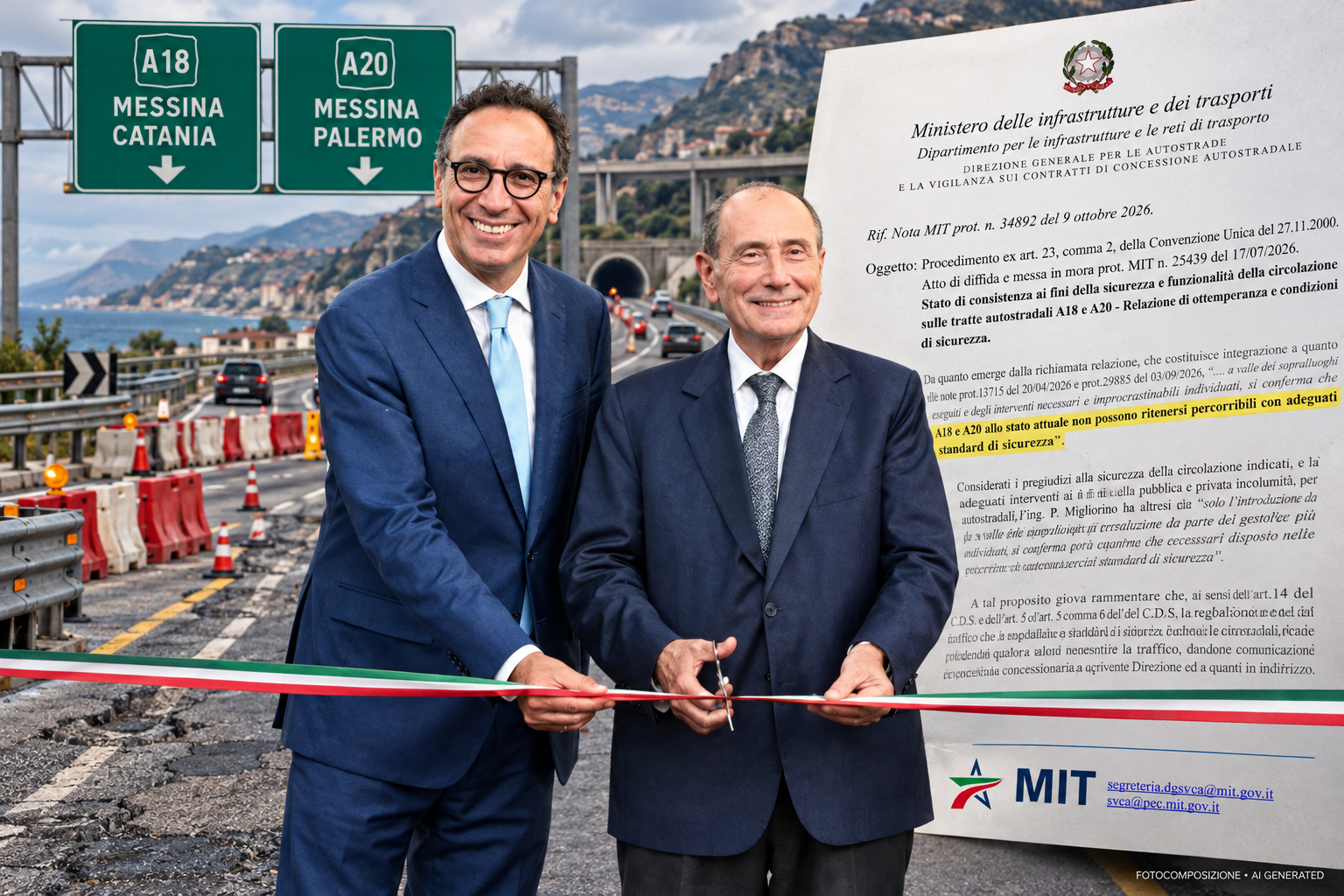 Autostrade A18 e A20, il fallimento di Schifani e Aricò è scritto nelle carte del ministero che le dichiara insicure Autostrade A18 e A20, il fallimento di Schifani e Aricò è scritto nelle carte del ministero che le dichiara insicure