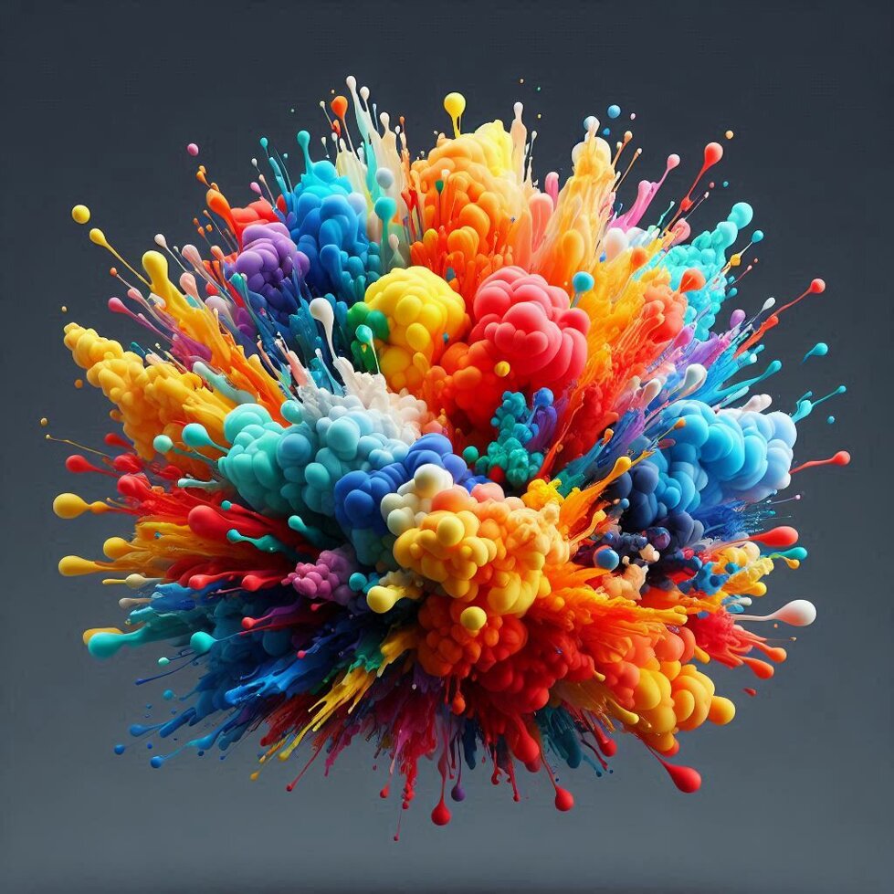 esplosione di colori su sfondo grigio-bluette