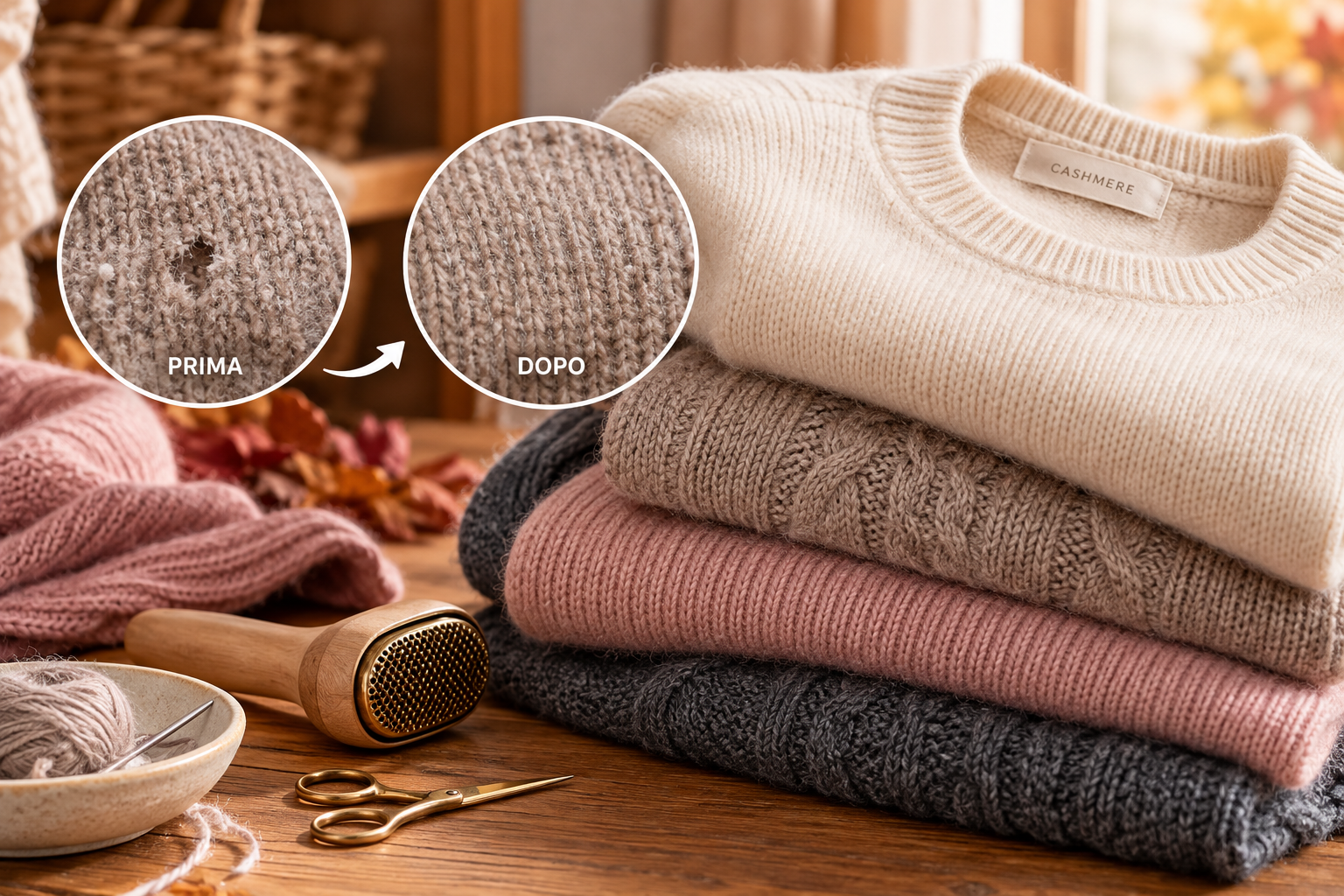 Riparazione maglioni in cashmere e lana: addio buchi e pallini Riparazione maglioni in cashmere e lana: addio buchi e pallini
