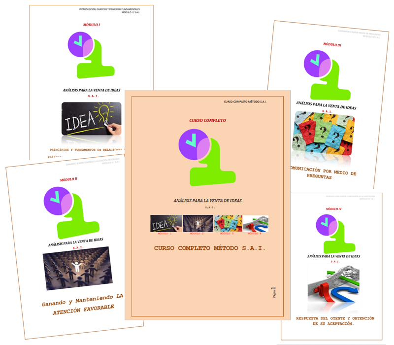 colage de los diferentes manuales que compnen el curso MÉTODO SAI de venta de ideas