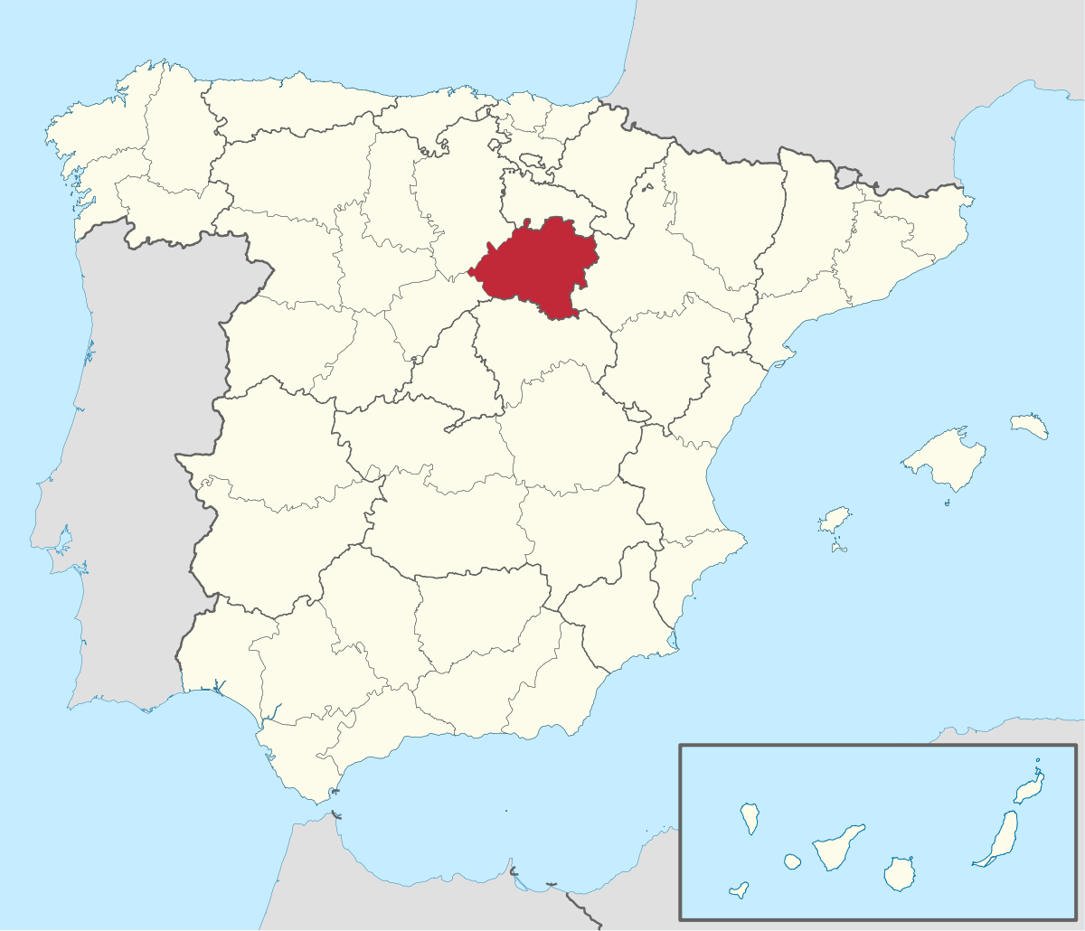 mapa de España dñonde se resalta la provincia de Soria