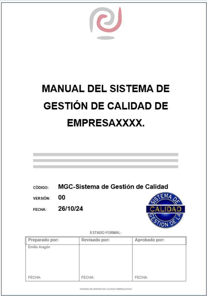 portada del manual de calidad entidad pública