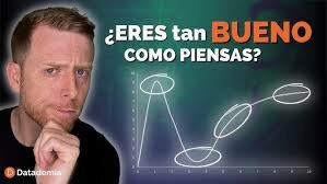 fotografía de un hombre en actitud de pensar con un grafico a su derecha con los efectos del efecto Dunning Kruger