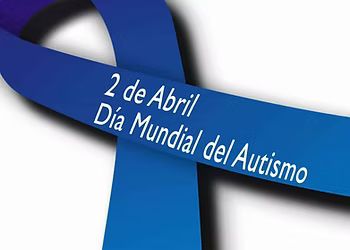 dibujo de un lazo azul con el texto 2 de abril día mundial de autismo