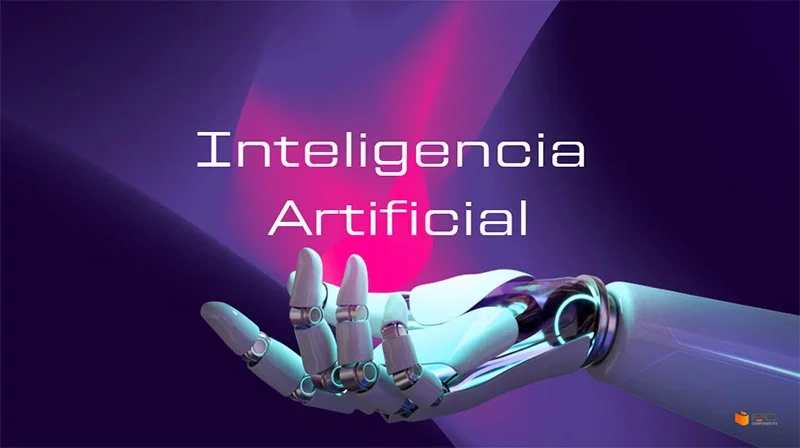 mano de robort y un texto de inteligencia artificial