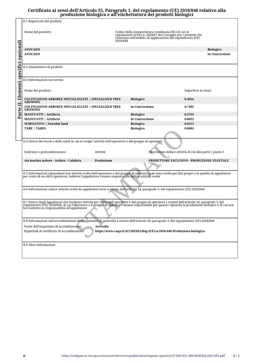 Certificazioni di AvocadoBio 2
