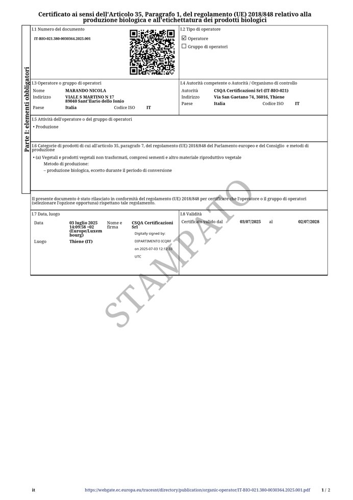 Certificazioni di Avocadobio 1