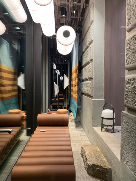 Enea outside in retail store in collaboration with chiara butti studio