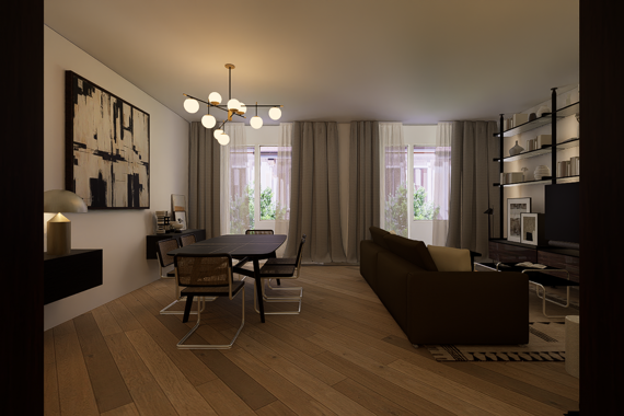 Milanese living room renovation rimadesio poliform flos cc-tapis