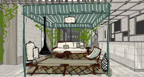 Concept design for Enea outside in store setup in zurich paola lenti
