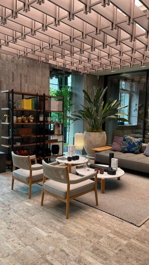 Enea outside in retail store in collaboration with chiara butti studio