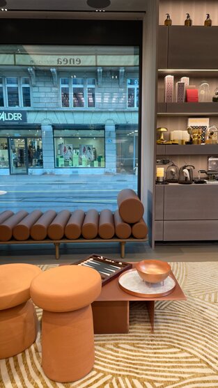 Enea outside in retail store in collaboration with chiara butti studio