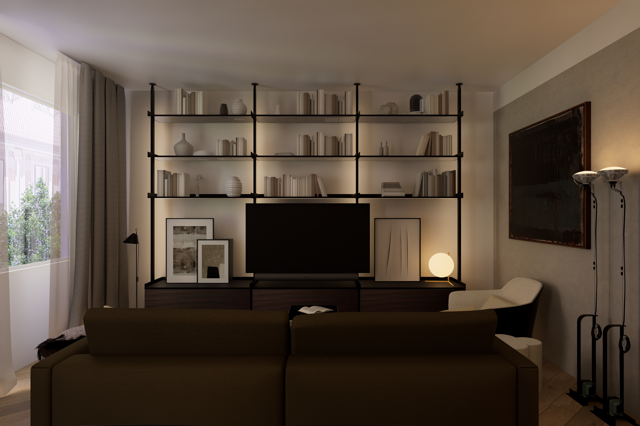 Milanese living room renovation rimadesio poliform flos cc-tapis