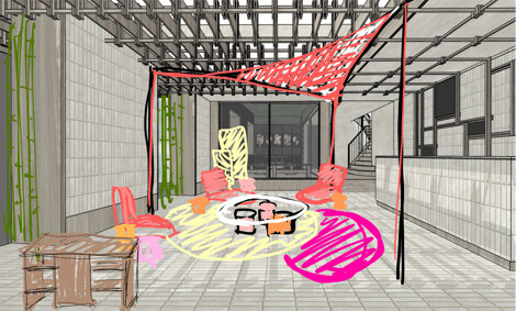 Concept design for Enea outside in store setup in zurich paola lenti