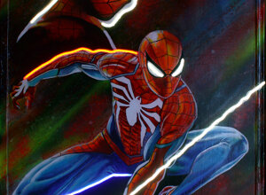 Dipinto di Spiderman con luci al neon a LED realizzato da Massimo Paravani in stile cromatismo emozionale