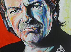 Ritratto di Vasco Rossi dipinto da Massimo Paravani con stile cromatismo emozionale