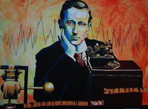 Ritratto di Guglielmo Marconi realizzato da Massimo Paravani con cromatismo emozionale