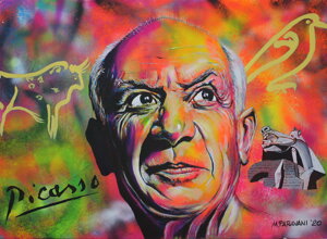 Ritratto di Pablo Picasso rivisitato da Massimo Paravani con tecnica cromatismo emozionale Ritratto di Pablo Picasso rivisitato da Massimo Paravani con tecnica cromatismo emozionale