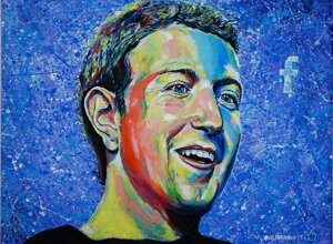 Ritratto di Mark Zuckerberg realizzato da Massimo Paravani con cromatismo emozionale