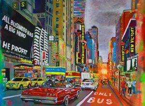 Veduta di New York al tramonto dipinta da Massimo Paravani con stile cromatismo emozionale Veduta di New York al tramonto dipinta da Massimo Paravani con stile cromatismo emozionale