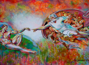 Rivisitazione artistica della Creazione di Adamo di Michelangelo firmata Massimo Paravani Rivisitazione artistica della Creazione di Adamo di Michelangelo firmata Massimo Paravani