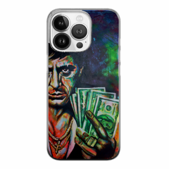 Splendida cover per iPhone 15 Pro con il mio dipinto del mitico film Scarface con Al Pacino