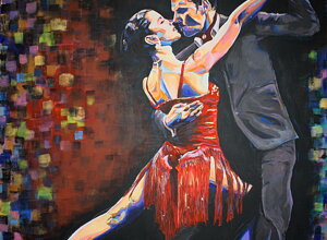 Dipinto di una coppia che balla il tango realizzato da Massimo Paravani con stile cromatismo emozionale Dipinto di una coppia che balla il tango realizzato da Massimo Paravani con stile cromatismo emozionale