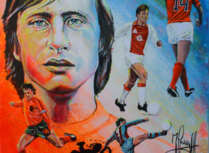 Dipinto di Johan Cruijff realizzato da Massimo Paravani con stile cromatismo emozionale