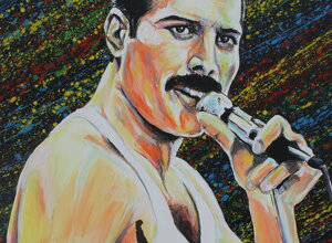Ritratto di Freddie Mercury dipinto da Massimo Paravani con cromatismo emozionale