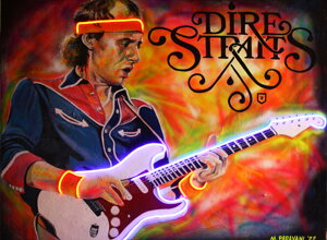 Ritratto di Mark Knopfler con inserti neon LED realizzato da Massimo Paravani in chiave cromatismo emozionale