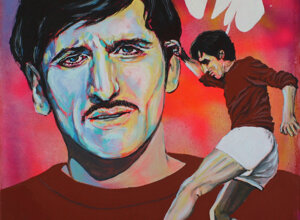 Ritratto di Gigi Meroni realizzato da Massimo Paravani con stile cromatismo emozionale