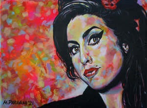 Ritratto di Amy Winehouse firmato Massimo Paravani con cromatismo emozionale