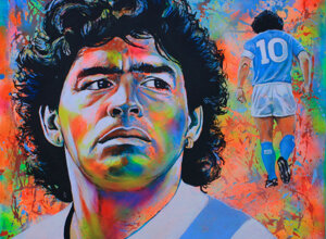 Ritratto di Diego Armando Maradona firmato Massimo Paravani con cromatismo emozionale
