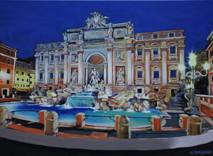 Interpretazione pittorica della Fontana di Trevi realizzata da Massimo Paravani con cromatismo emozionale Interpretazione pittorica della Fontana di Trevi realizzata da Massimo Paravani con cromatismo emozionale