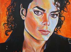 Ritratto di Michael Jackson dipinto da Massimo Paravani con cromatismo emozionale